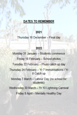 End of Term 4 2021 and Term 1 2022 Dates